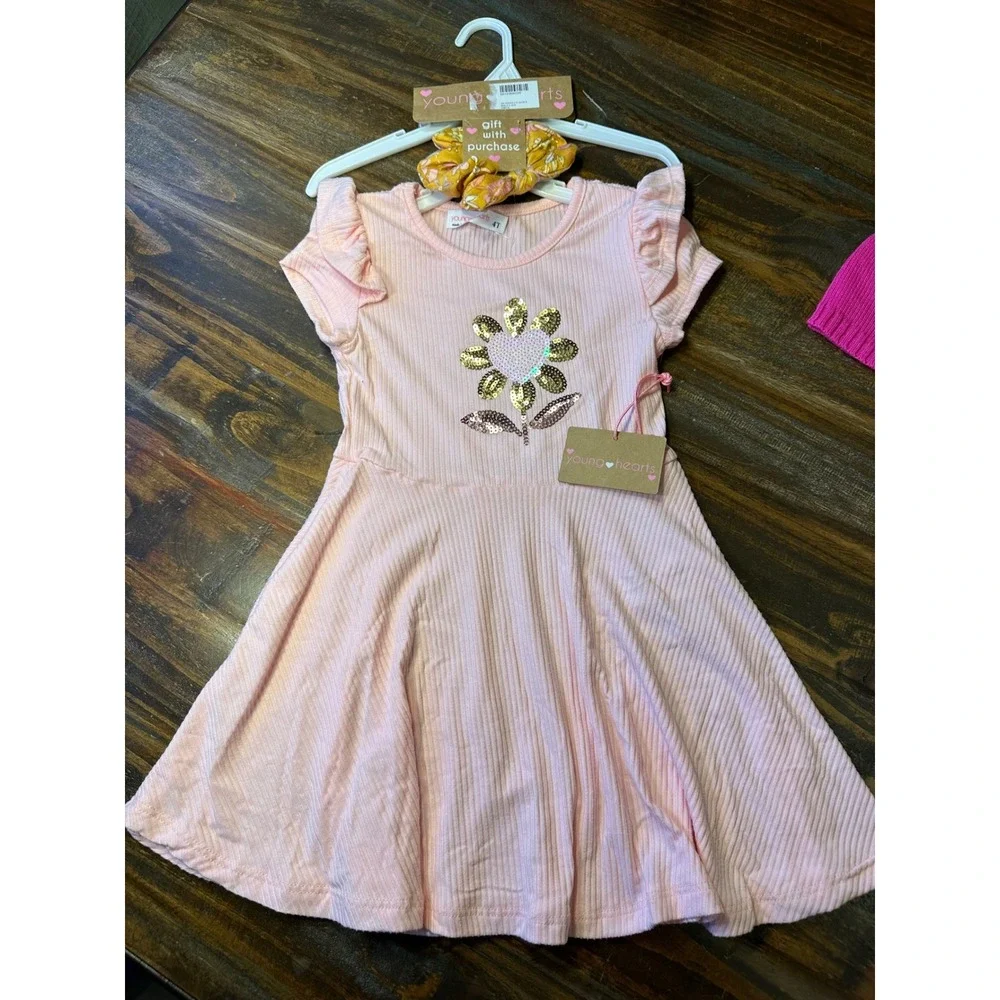 Kids 3‎ Piece Outfit Bundle Dress Set Trolls Leggings Scrunchie 4T -5/6 NWT